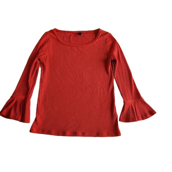 J.Crew Ribbed Bell-Sleeve Top-Cotton Blend-Belvedere Red -Size XS - Picture 1 of 7